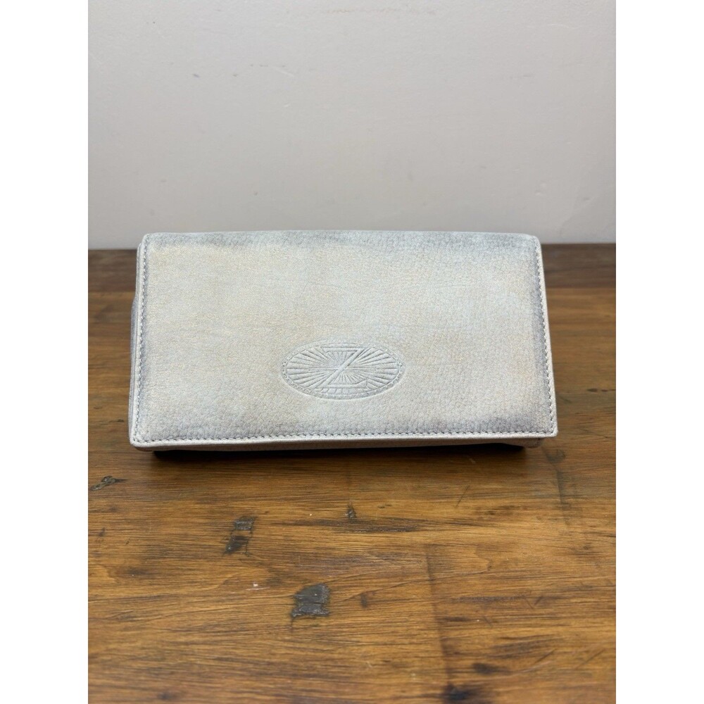 Vintage Zac Posen Silver Suede Clutch Bag | Embossed Sunburst Z Logo